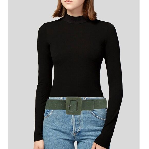 NEW Alice and Olivia Womens S Green Leather Wide Large Waist Cinch Retro Belt - Picture 1 of 7